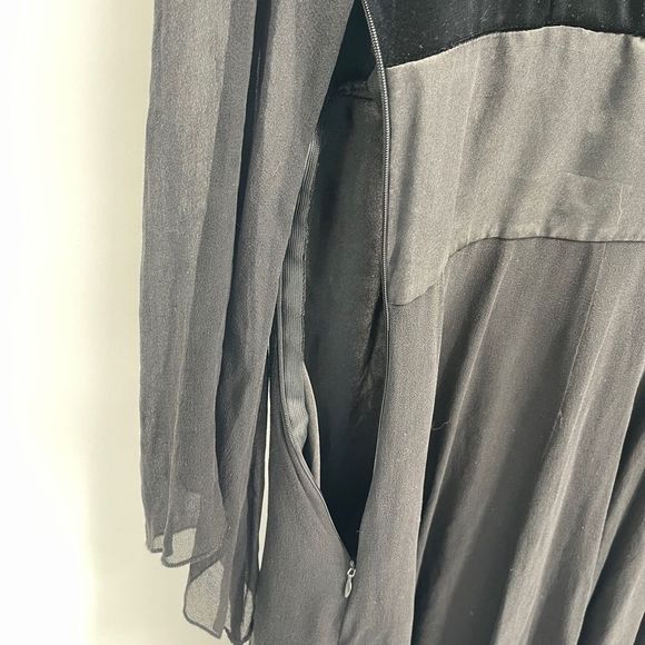 Cold Water Creek Faux Wrap 3/4 Sleeve‎ Black Silk Chiffon Velour Dress - Picture 11 of 12